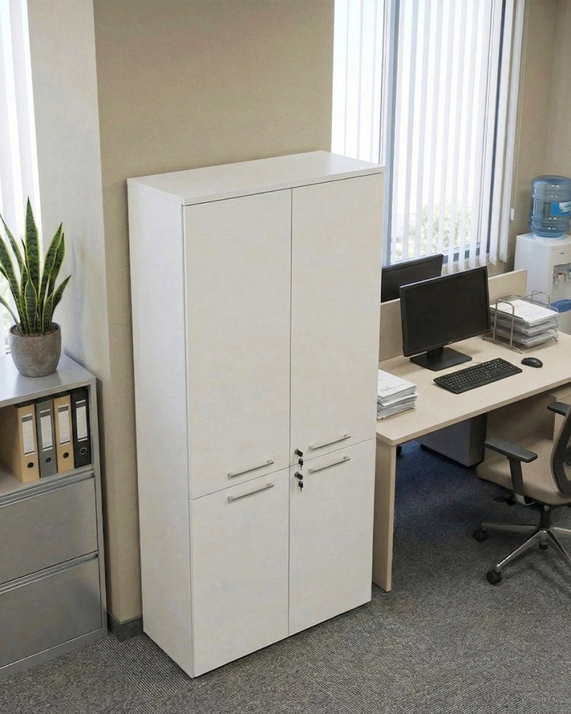Armadio ufficio Florida - Mobile archivio 4 ante con serratura - 4 mensole incluse - L. 90 x H. 199 x P. 42,5 cm – Bianco_