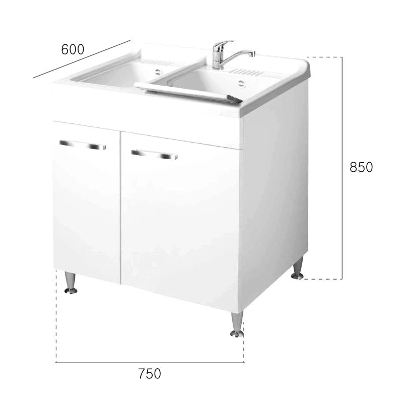 Lavatoio Classica 75x60 con due vasche e due ante