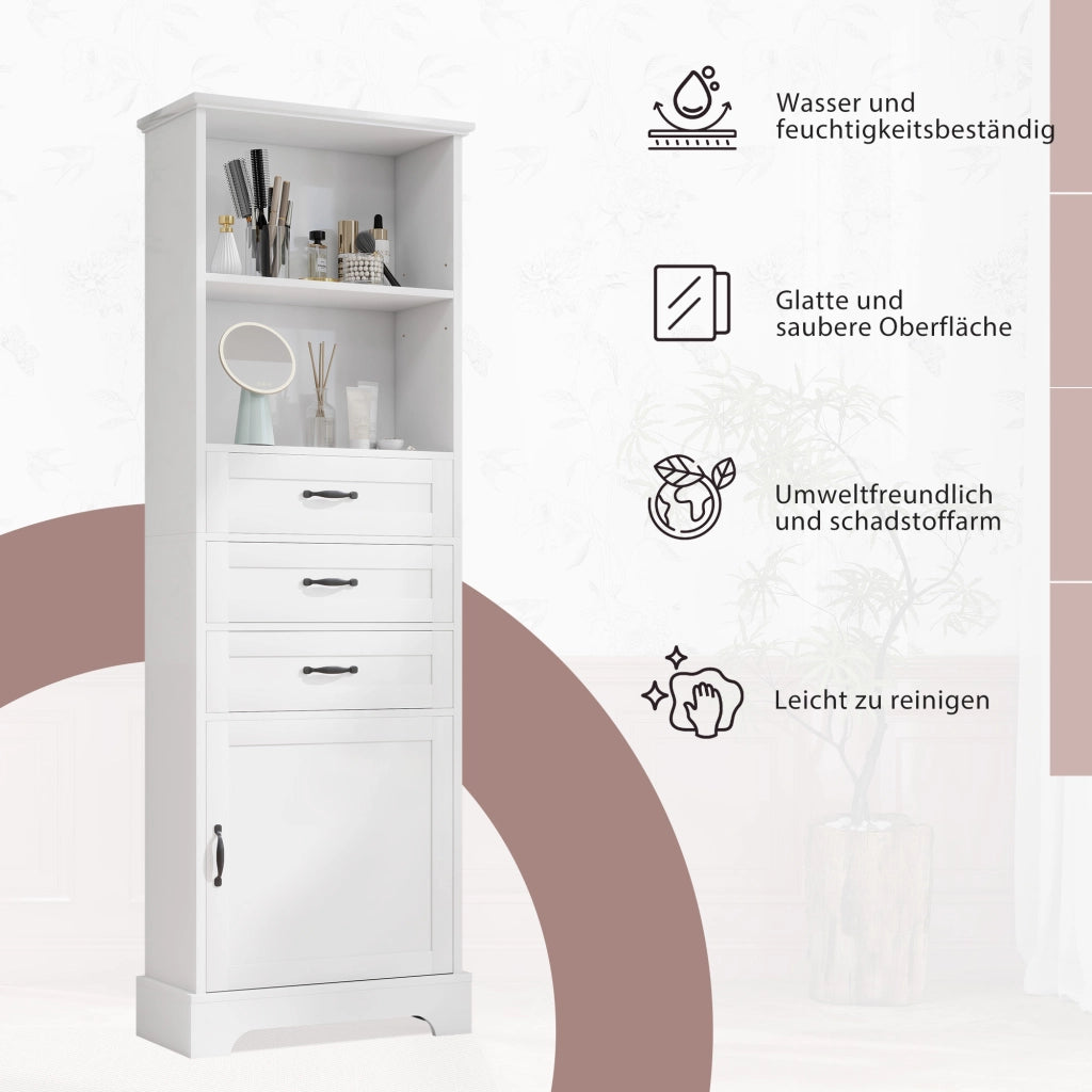ARMADIO bagno 56 x 25,6 x 167 cm MDF bianco con 3 cassetti