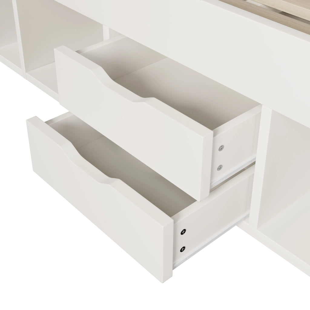 Letto divano 140 × 200 cm con LED, USB e Type-C, contenitore con cassetti, materasso incluso, bianco
