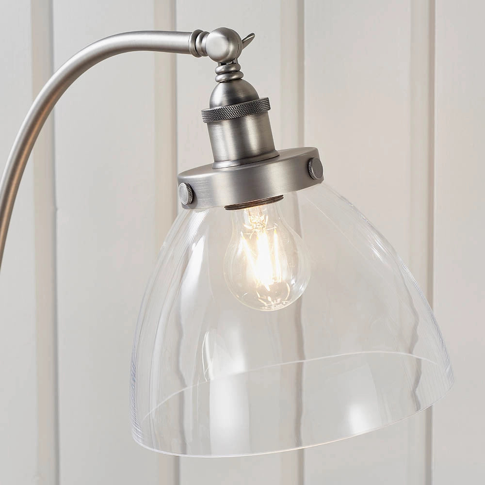 Lampada da terra industriale regolabile argento, vetro E27 Endon