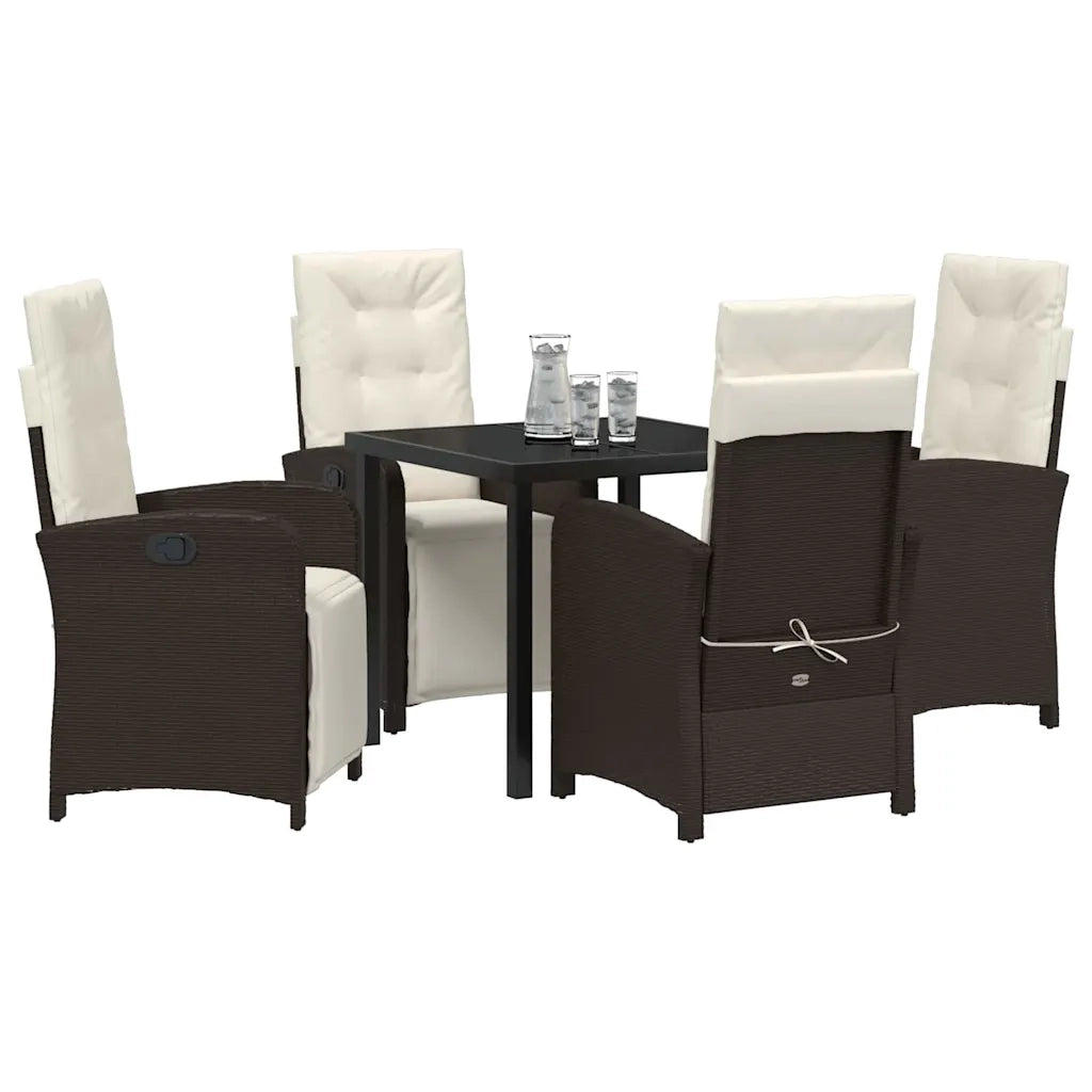 Set da Pranzo per Giardino con cuscino 5 pcs Marrone polyrattan