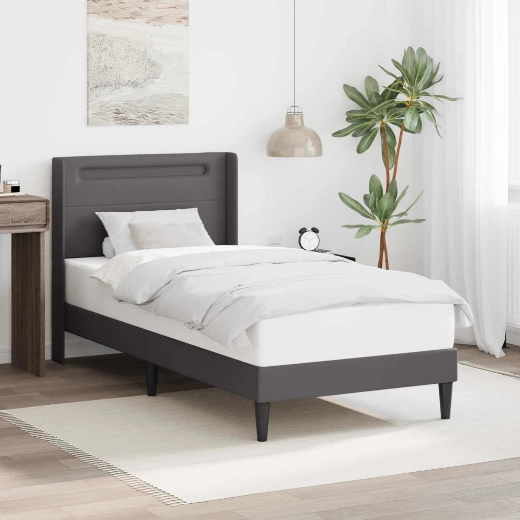 Letto singolo | Letto per adulti | Struttura del letto con testiera Grigio 90 x 200 cm Similpelle