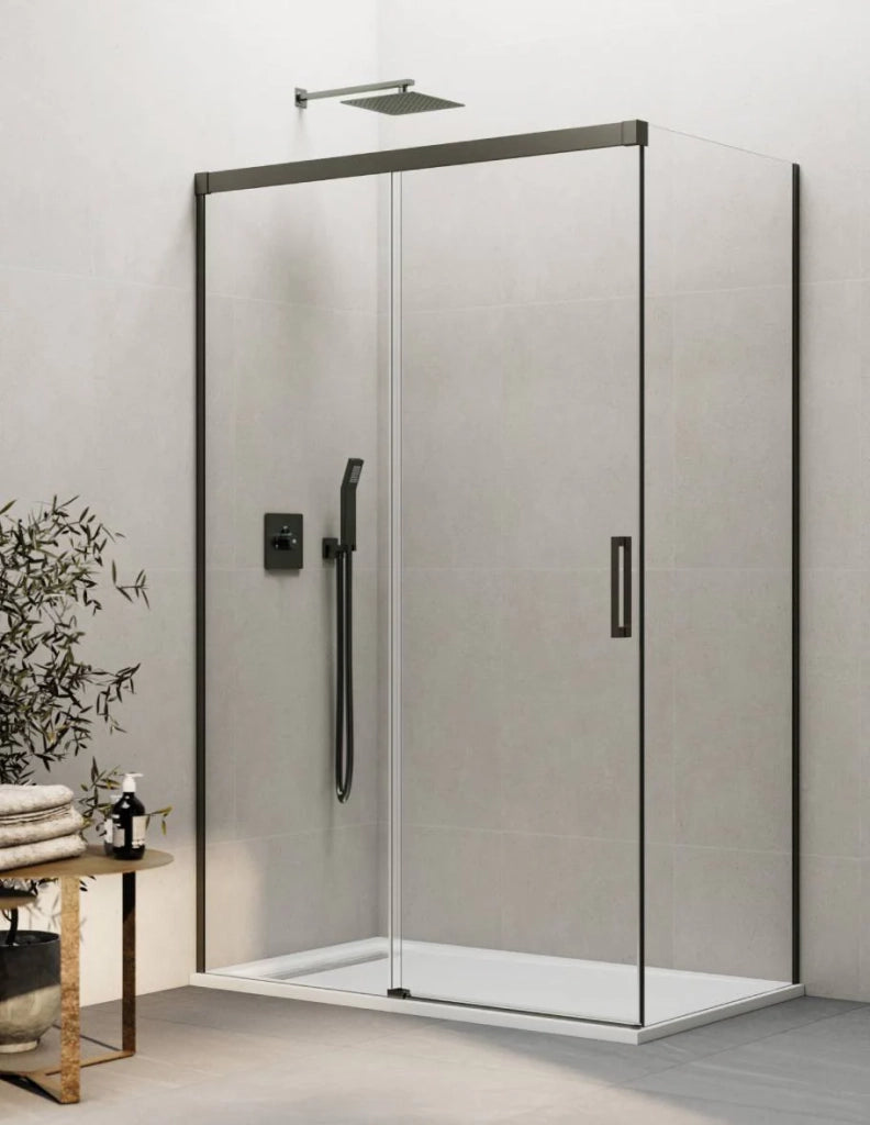 Box doccia THALASSA (BASIC) 1+1 con lato fisso laterale 145x120 cm Titanio vetro trasparente