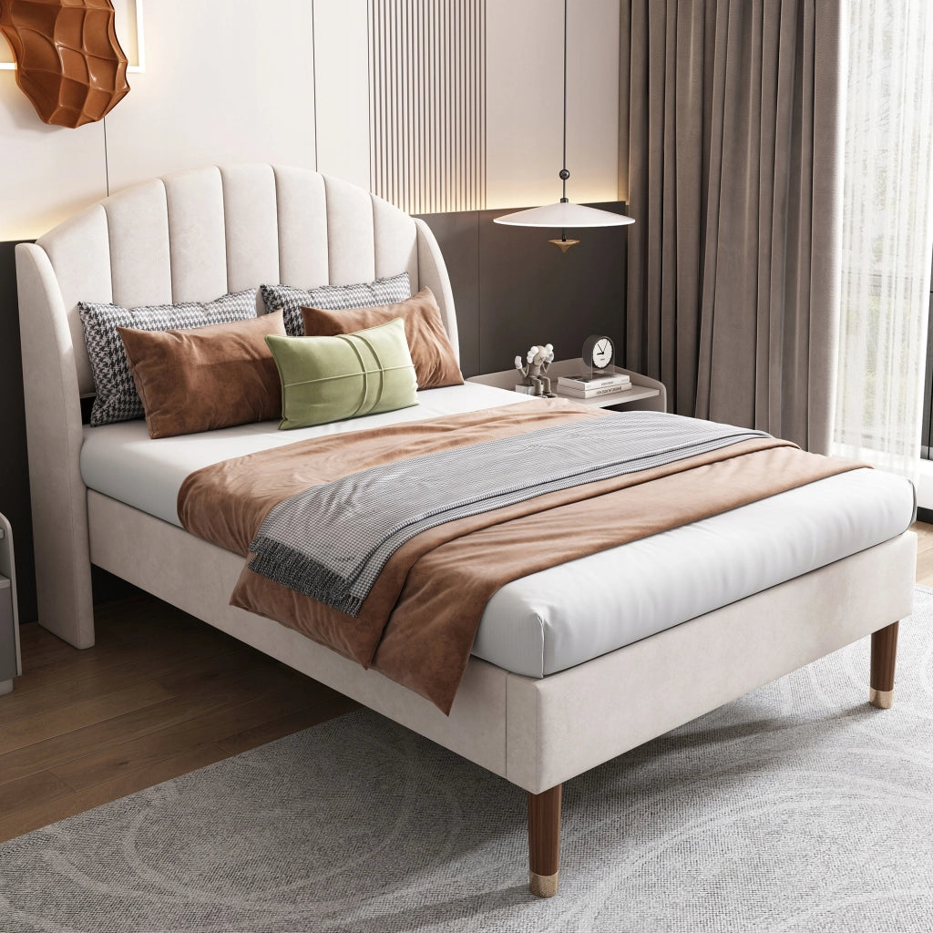 Letto imbottito 90x200 - Xylo - Beige, velluto
