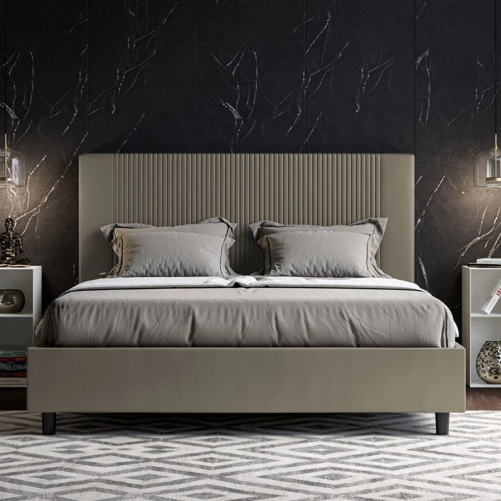 BS COM Letto queen size contenitore imbottito 150x200 similpelle cappuccino