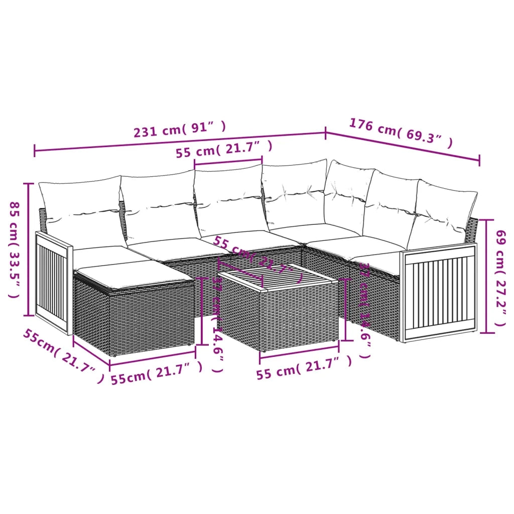 Set Divano da Giardino 8 pz con Cuscini Grigio in Polyrattan 3227894