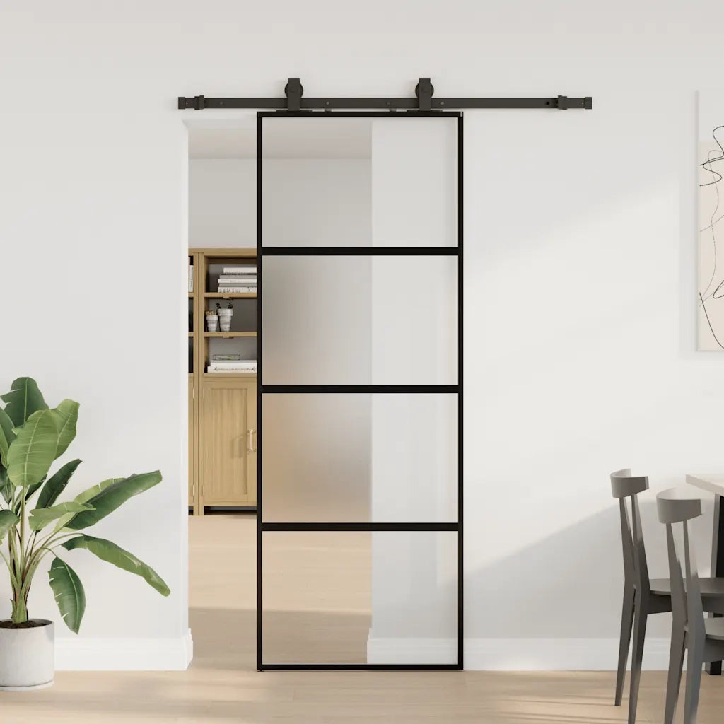Porta Scorrevole Set Ferramenta Nera 76x205 cm Vetro Temperato 3375917