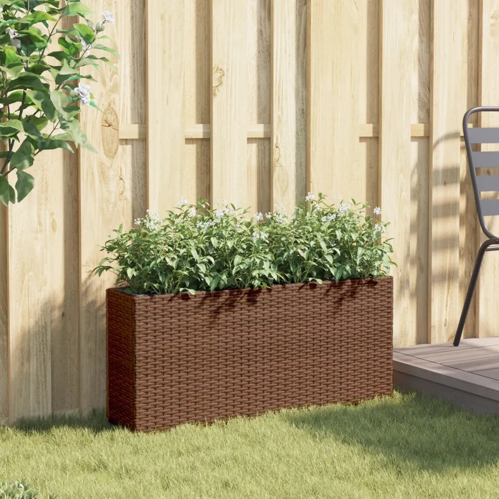 Fioriera con 2 Vasi Marrone 90x20x40 cm in Polyrattan 366408