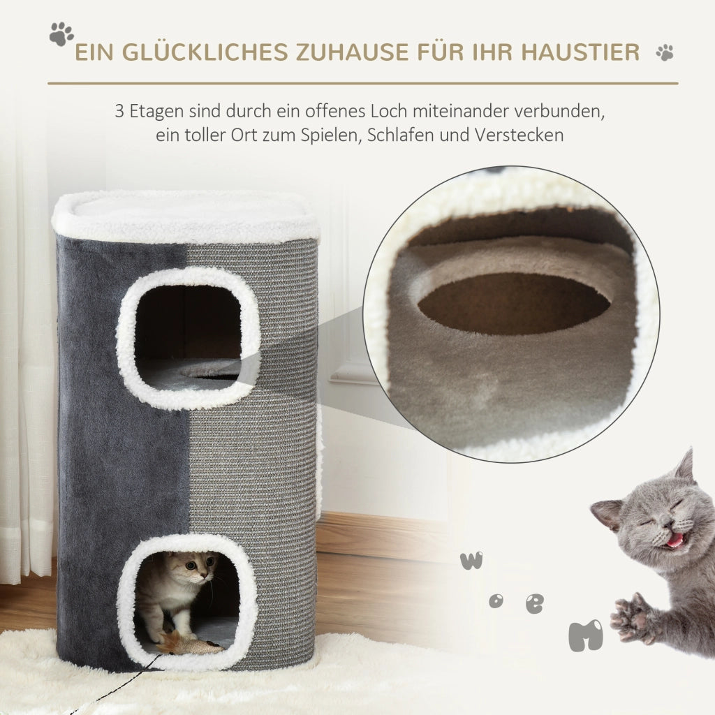 Tiragraffi a Torre 74cm con Cuccia e Cuscino ¨C Xylo ¨C Grigio e Bianco