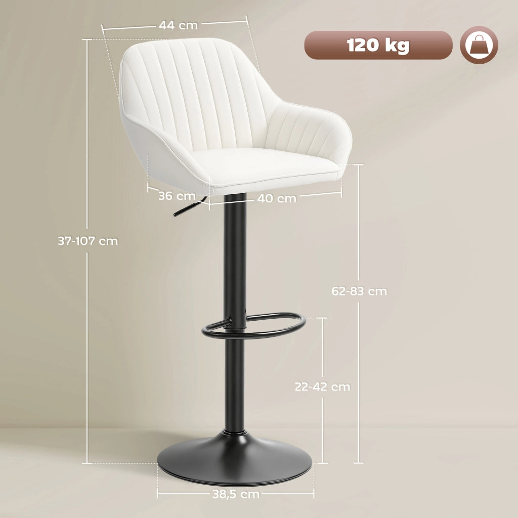 Set di 2 sgabelli da bar girevoli regolabili in altezza ¨C zephmum ¨C velluto crema con schienale e poggiapiedi 62-83 cm