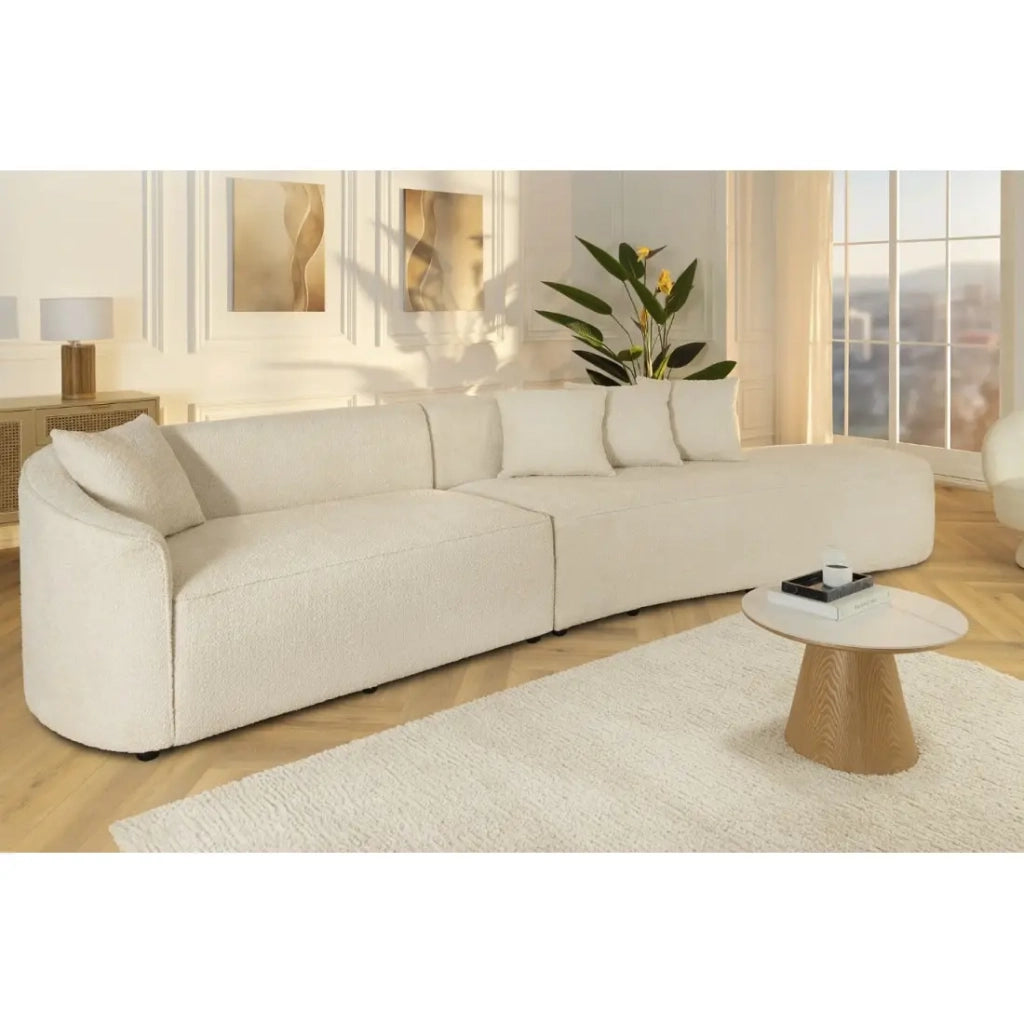 Divano dritto SOREN beige 5 posti – Divano design in tessuto bouclé con forma arrotondata