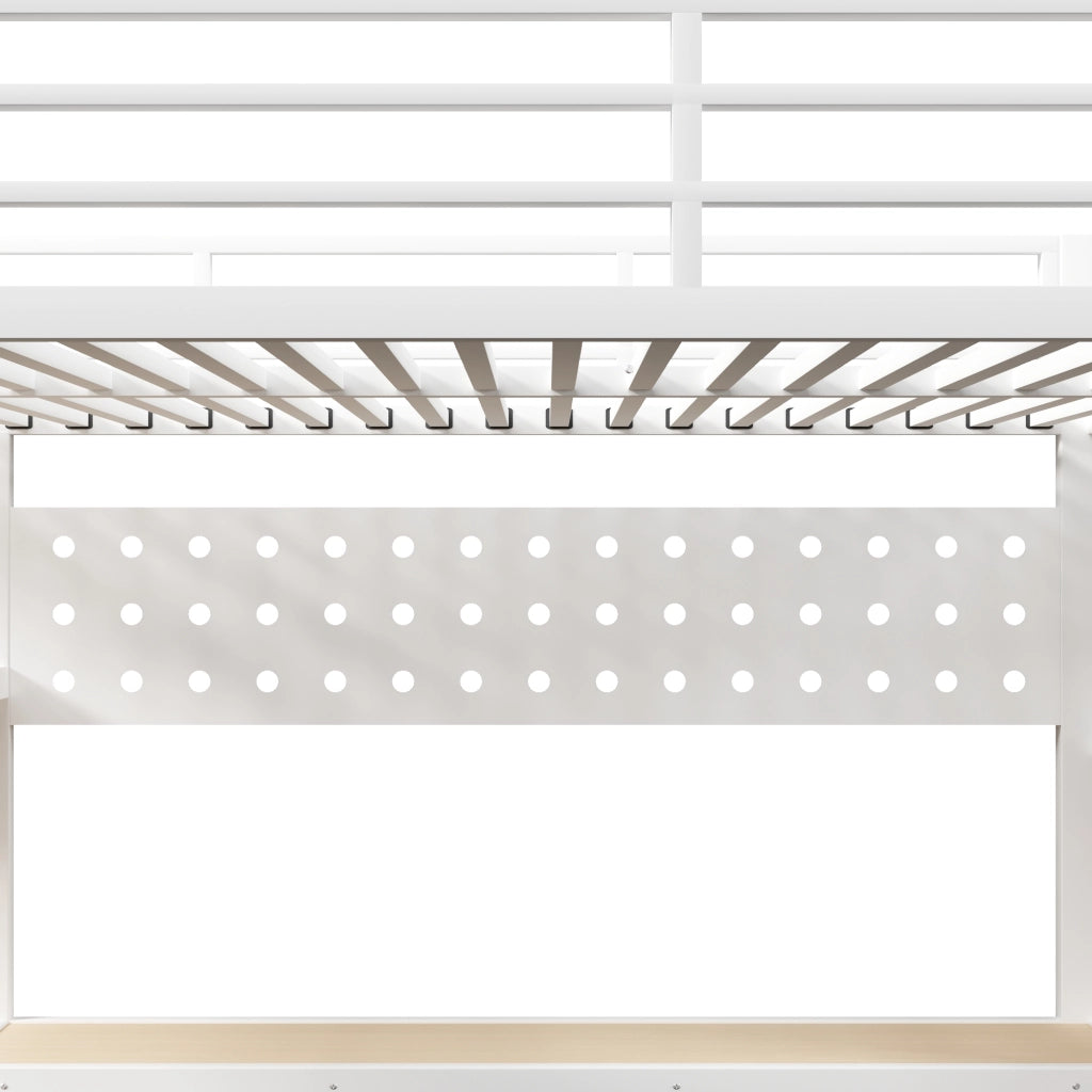 LETTO A CASTELLO 140x200 cm Bianco con scrivania, cassetti, LED