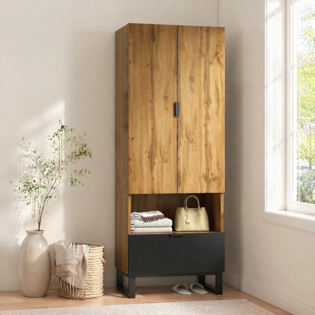 ARMADIO portascipe con asta appendiabiti 180x65x38 cm Legno e Nero