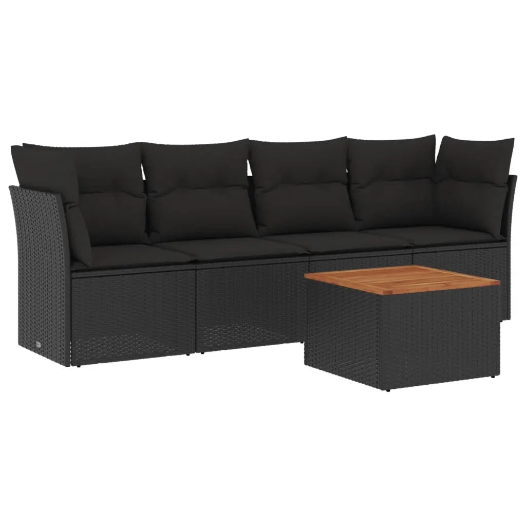 Set Divani da Giardino 5 pz | Set Salotto da Giardino con Cuscini in Polyrattan Nero