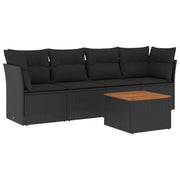Set Divani da Giardino 5 pz | Set Salotto da Giardino con Cuscini in Polyrattan Nero