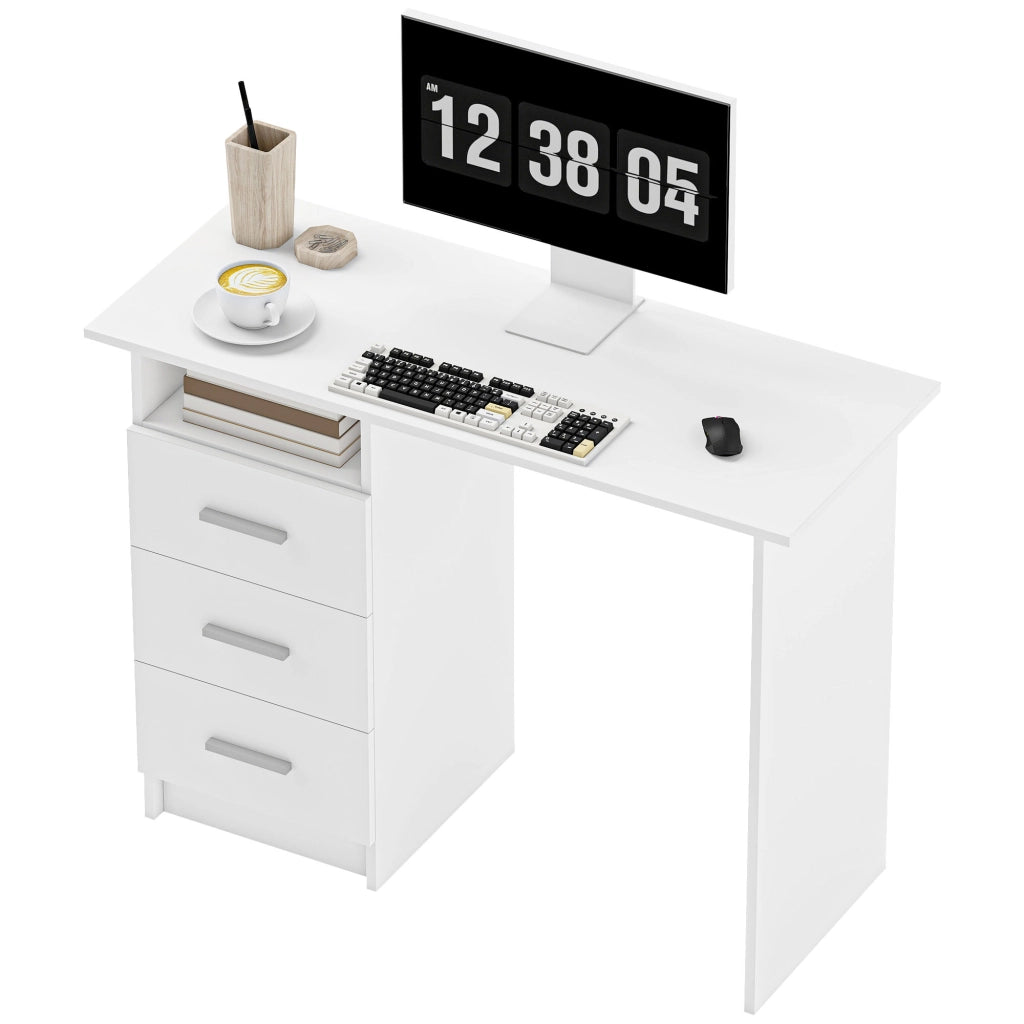 Scrivania per Computer ¨C Xylo ¨C Bianco con 3 Cassetti e Ripiano, 100x40x75 cm
