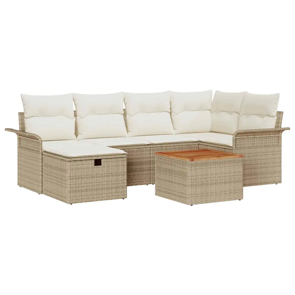 Set Divano da Giardino con cuscino 7 pcs Beige Poly Rattan