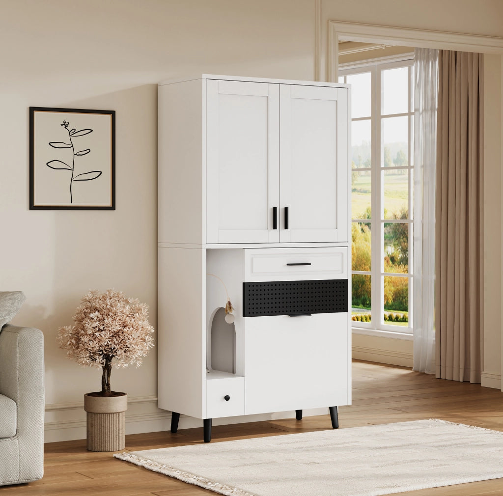 Mobile multiuso per gatti con cassetti e ripiani regolabili; 80 x 40 x 161 cm; bianco