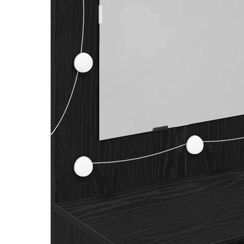 Mobiletto per specchio-Mensola con Specchio Rovere Nero 90 x 31,5 x 62 cm