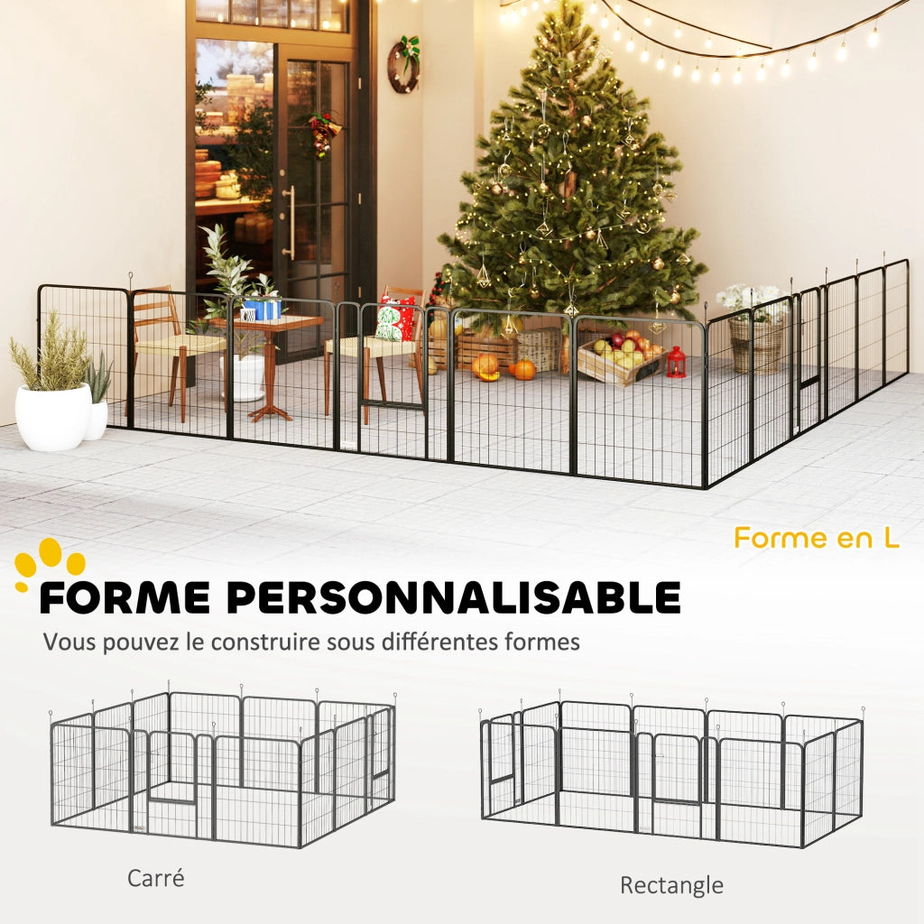 Recinto per cani 12 panelli ¨C zephmum ¨C modulabile pieghevole 68x80 nero