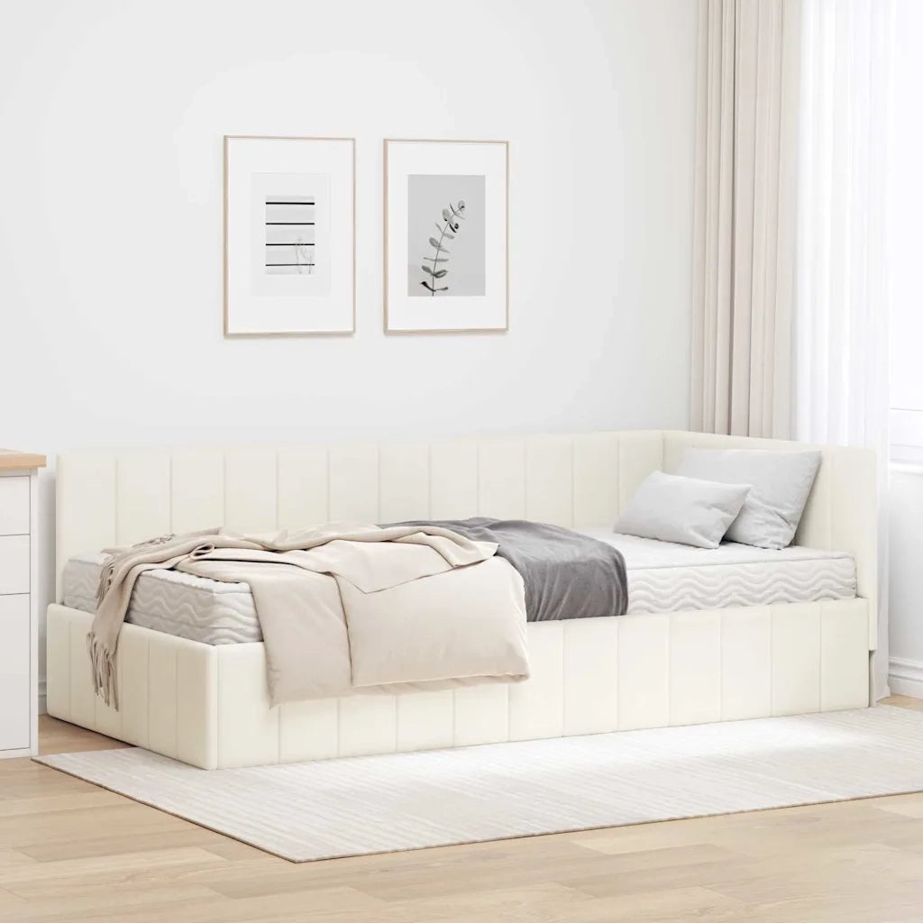Struttura Letto Angolare con Materasso 2 pcs Crema Velluto 3393855