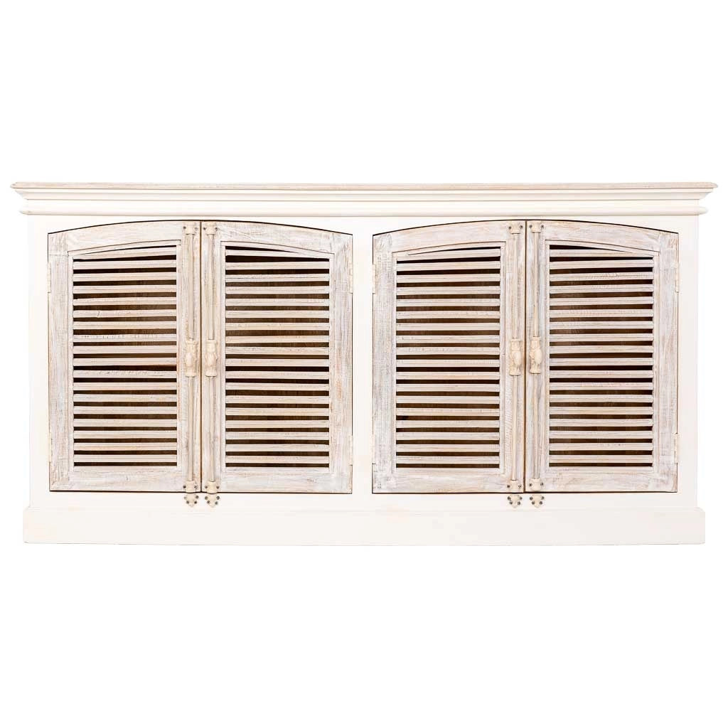 Credenza artigianale in legno bianco 182x38x93h cm