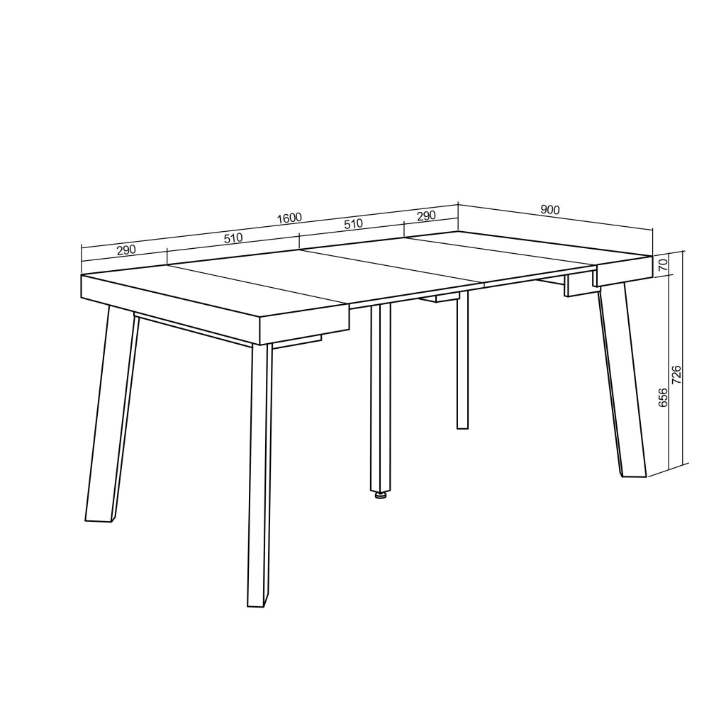 Consolle allungabile, 160x90x73cm, Per 8 persone, Gambe in legno, colore Rovere RF3126