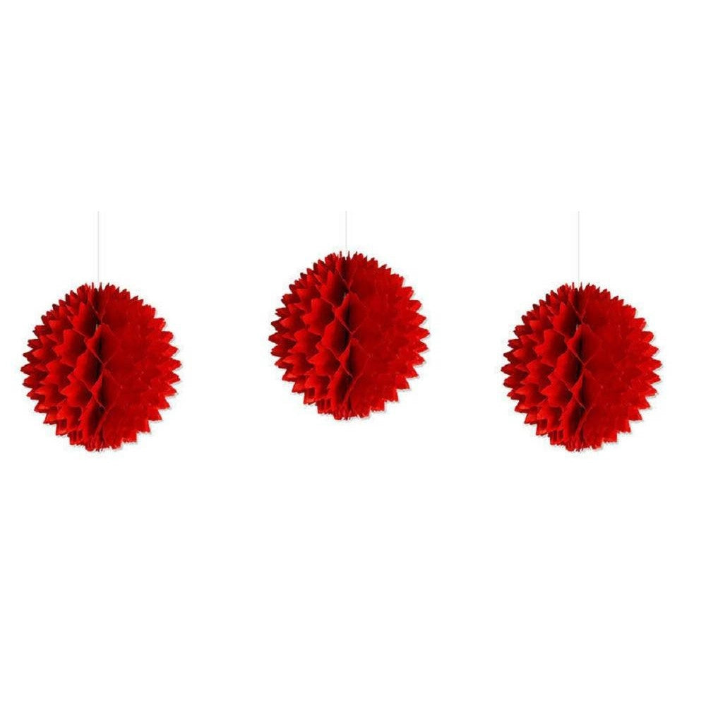 Trade Shop - Set 3 Festoni Fiore Decorativi Rossi Carta Velina Decorazioni Addobbi Feste -