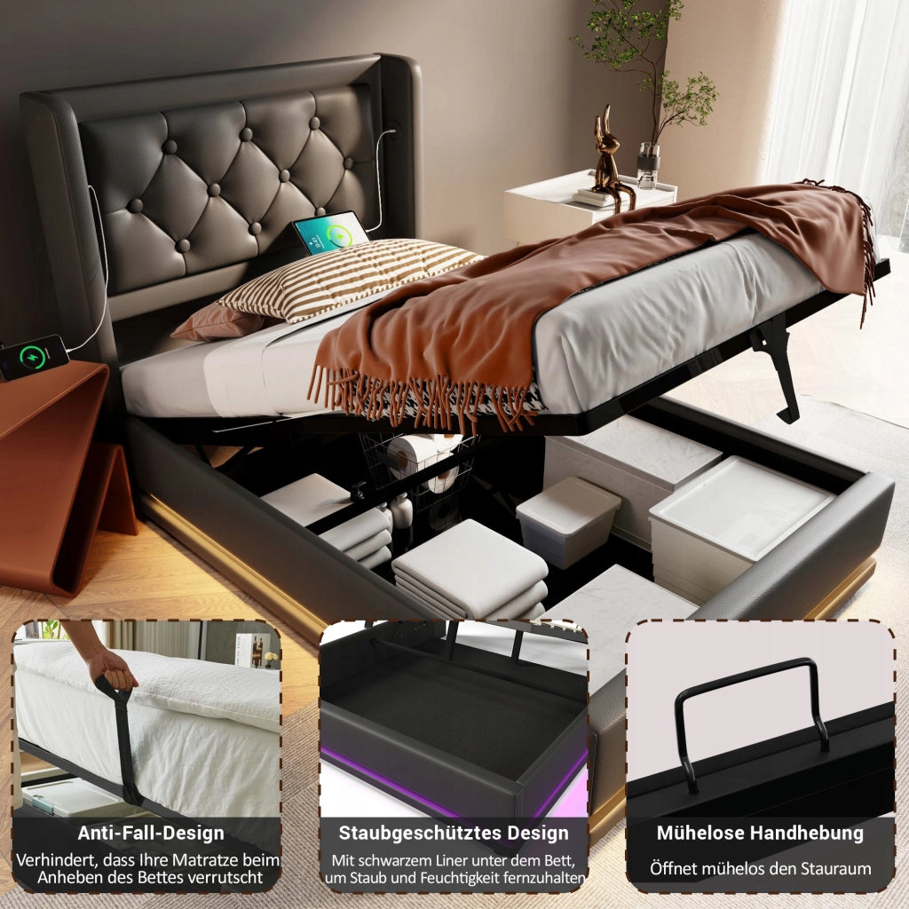 Letto singolo 90x200 - Xylo - Nero - LED RGB
