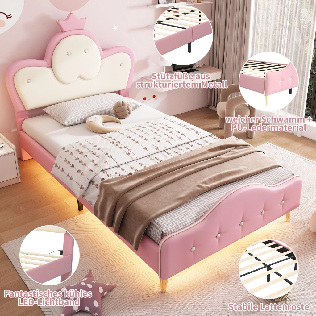 letto imbottito pu rosa bianco 90x200 cm