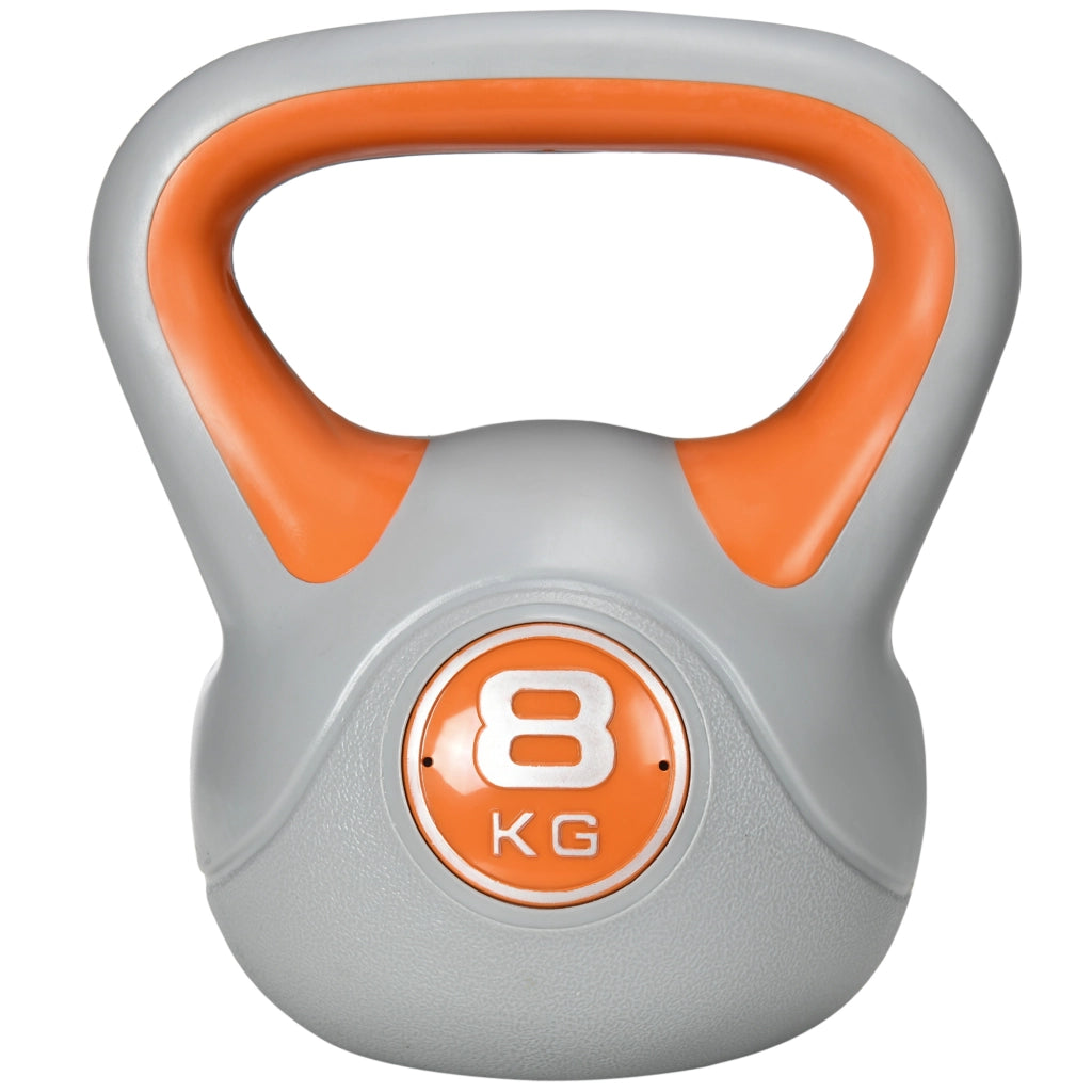 Kettlebell 8 kg ¨C Xylo ¨C Rivestimento PU Riempimento Sabbia 20x14x24 cm Arancione Grigio