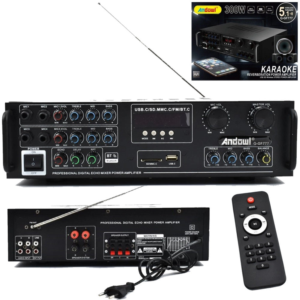 Trade Shop - Amplificatore 300w 5.1 Bluetooth Usb Fm Mp3 Funzione Karaoke Telecomando Q-gf777 -