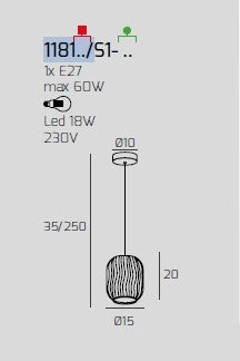 SOSPENSIONE CROMO 1 LUCE VETRO BLU 1181CR-S1-BL