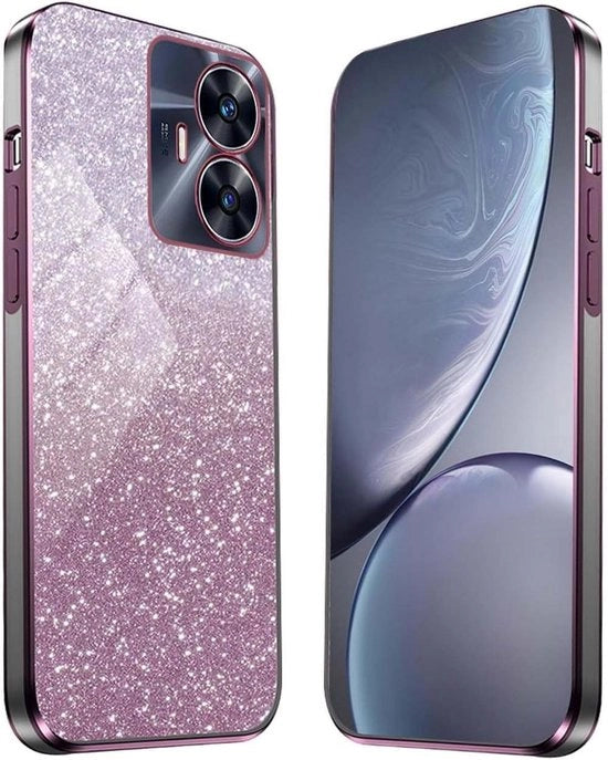 Hoes in Silicone TPU con Struttura in Acciaio Elettroplaccato e Protezione Shockproof Anti-Scalfetto per Realme C55 in Rosa con Etichetta Lucida.