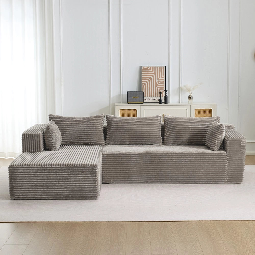 Divano Angolare con Chaise Longue ¨C MINIMAL ¨C Velluto a Coste, Grigio, Modulare