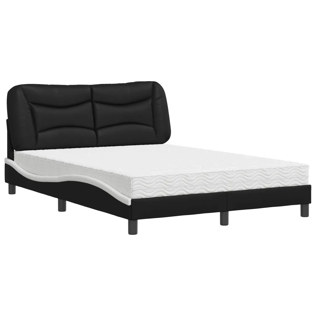 Letto con Materasso Hvar Nero e Bianco 140x200 cm in Similpelle