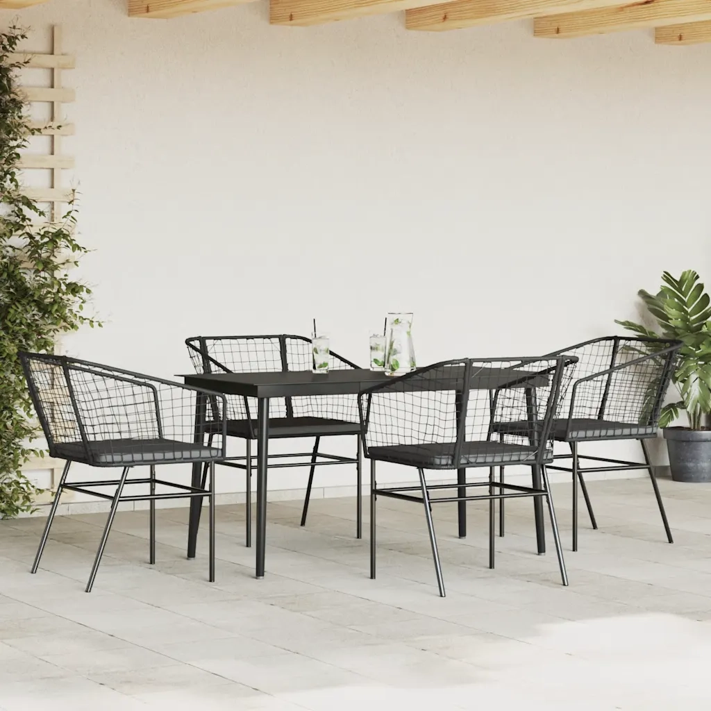 Set da Pranzo da Giardino con Cuscini 5 pz | Set Salotto da Giardino Polyrattan Vetro