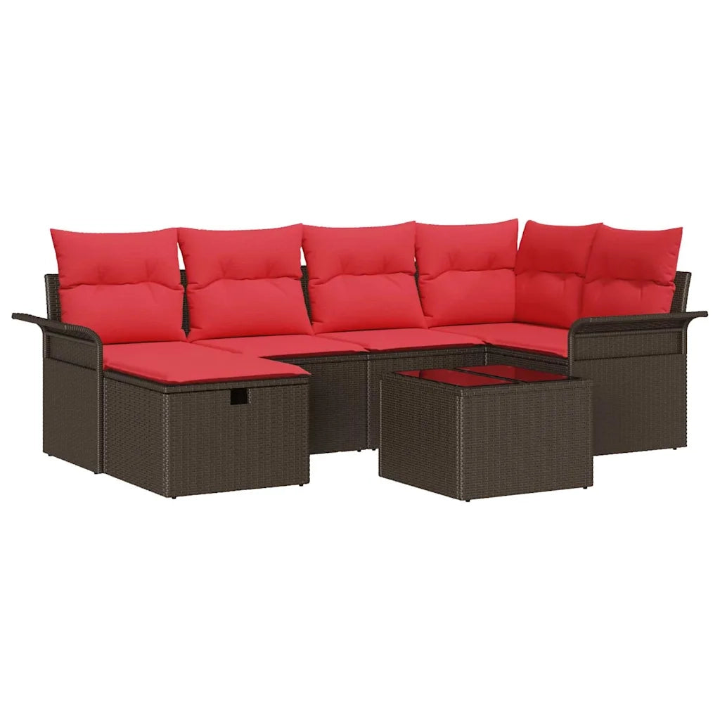 Set Divano da Giardino 7 pcs Marrone e Rosso polyrattan 3358893