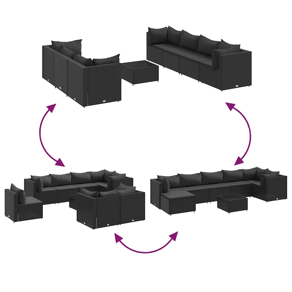 Set Mobili da Giardino con Cuscini 8 pz Nero in Polyrattan 3308235