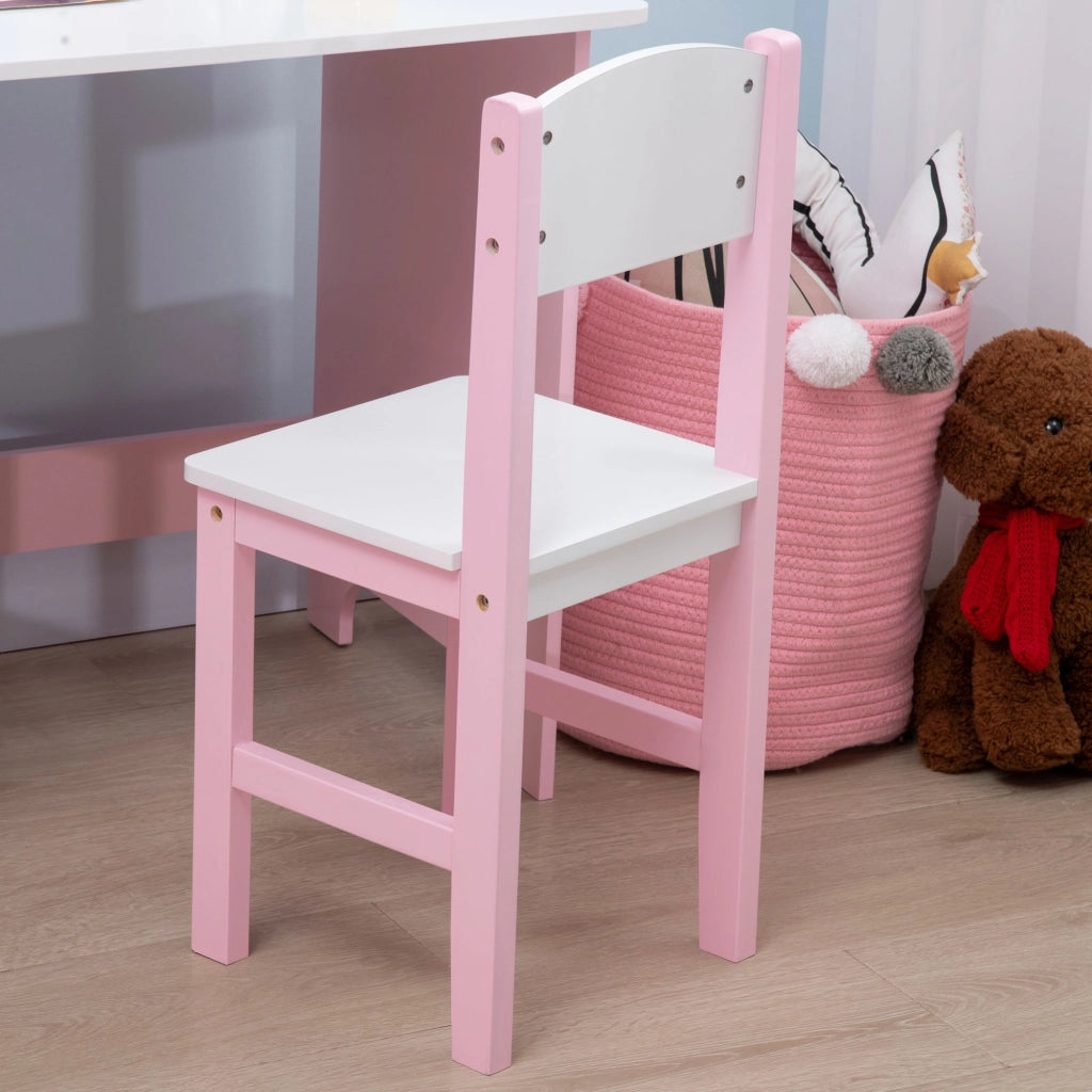 Banco Scuola per Bambini con Sedia in Legno Bianco e Rosa