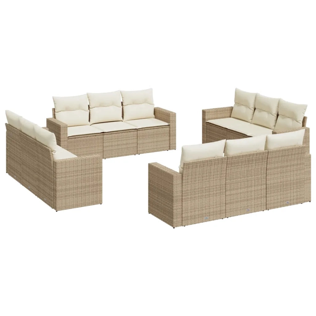 Set Divani da Giardino 12 pz con Cuscini Beige in Polyrattan 3218758
