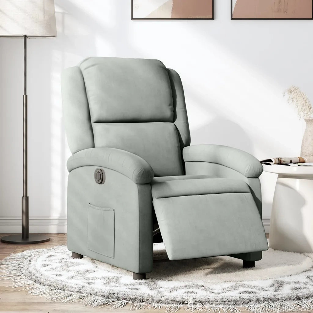 Poltrona Elettrica Reclinabile Grigio Chiaro in Vera Pelle 3204278