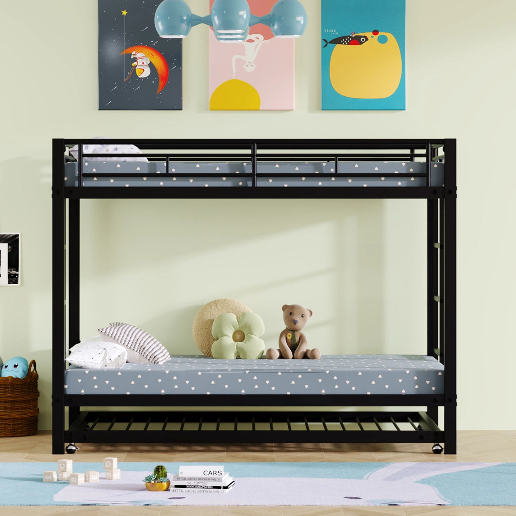 Letto a castello con letto estraibile metallo nero 90x200 cm