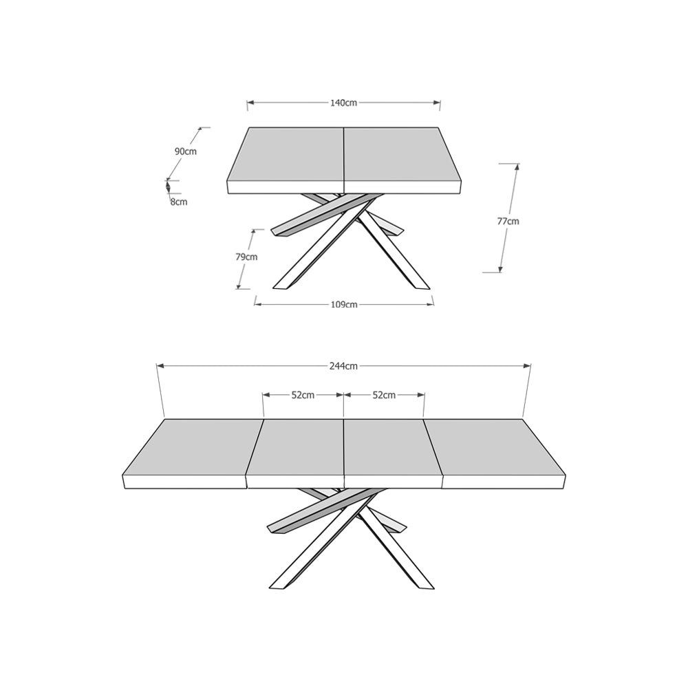 Tavolo allungabile 90x140/244 cm Volta Premium Cemento telaio 4/A