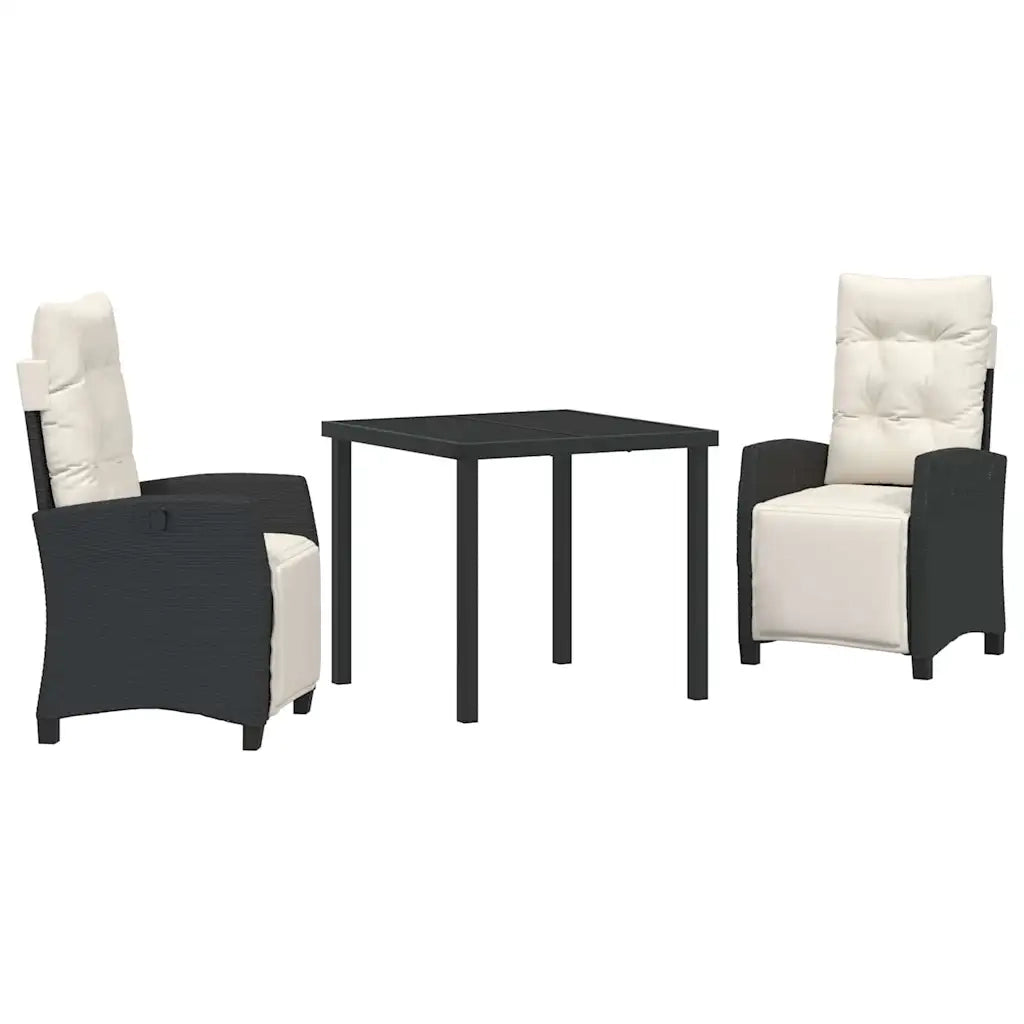 Set da Pranzo per Giardino con cuscino 3 pcs Nero polyrattan