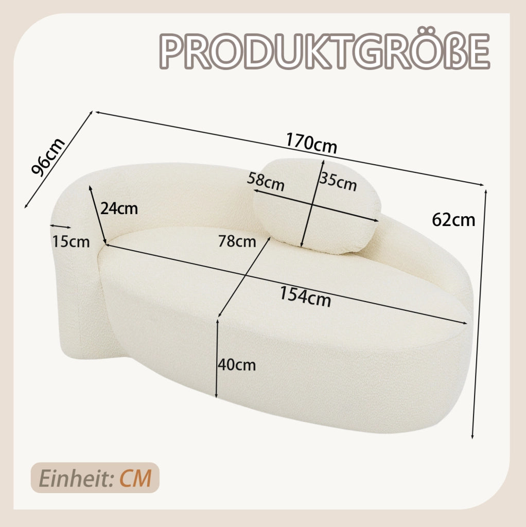 Sofa in tessuto teddy con design arrotondato; beige