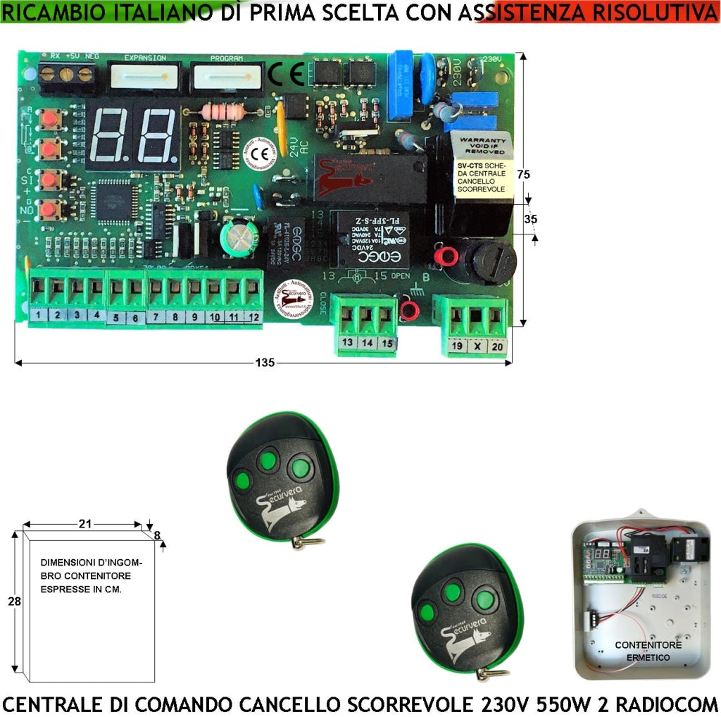 Centrale Cancello Scorrevole 230 V 2 Radiocomandi Simile Proteco Funzioni Programmabili Display Forza Lavoro Rallentamenti Rileva Ostacolo Apertura Condominiale Pedonale 99 Codici Stealth IP55