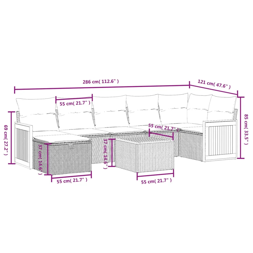 Set Divani da Giardino con Cuscini 8 pz Nero in Polyrattan 3265753