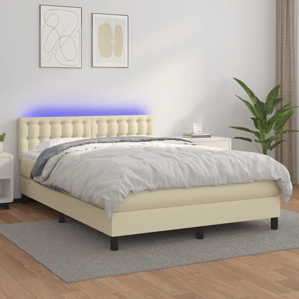 Giroletto a Molle con Materasso e LED Crema 140x200 cm 3134227